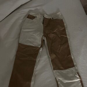 PacSun Women's Two-Tone Chinos in Cream and Brown